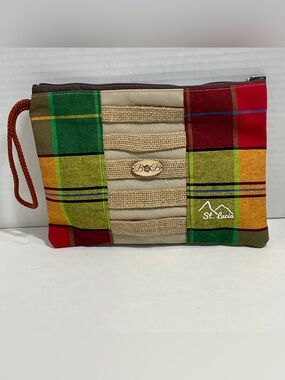 Handwoven Clutch Bag Purse Boho St Lucia Handmade, B & B, Burlap Madras, Canvas